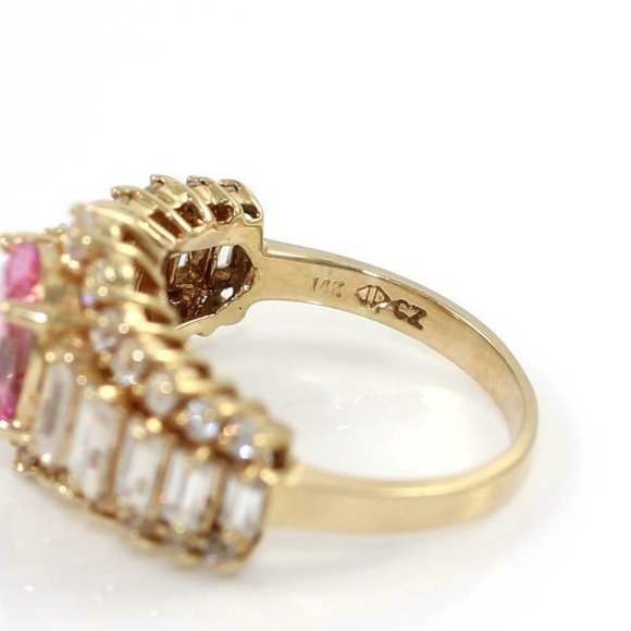 14K Gold Pink Clear CZ Cluster Ring Size 7 - Picture 7 of 7